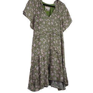 by Anthropologie Women's Dress Liberty Floral Ruffles Mini Green Pink Medium